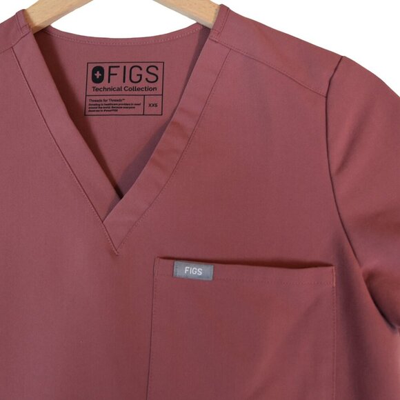 FIGS Technical Collection XXS Pink Scrub Top Short Sleeve V-Neck Medical Uniform - Picture 3 of 7